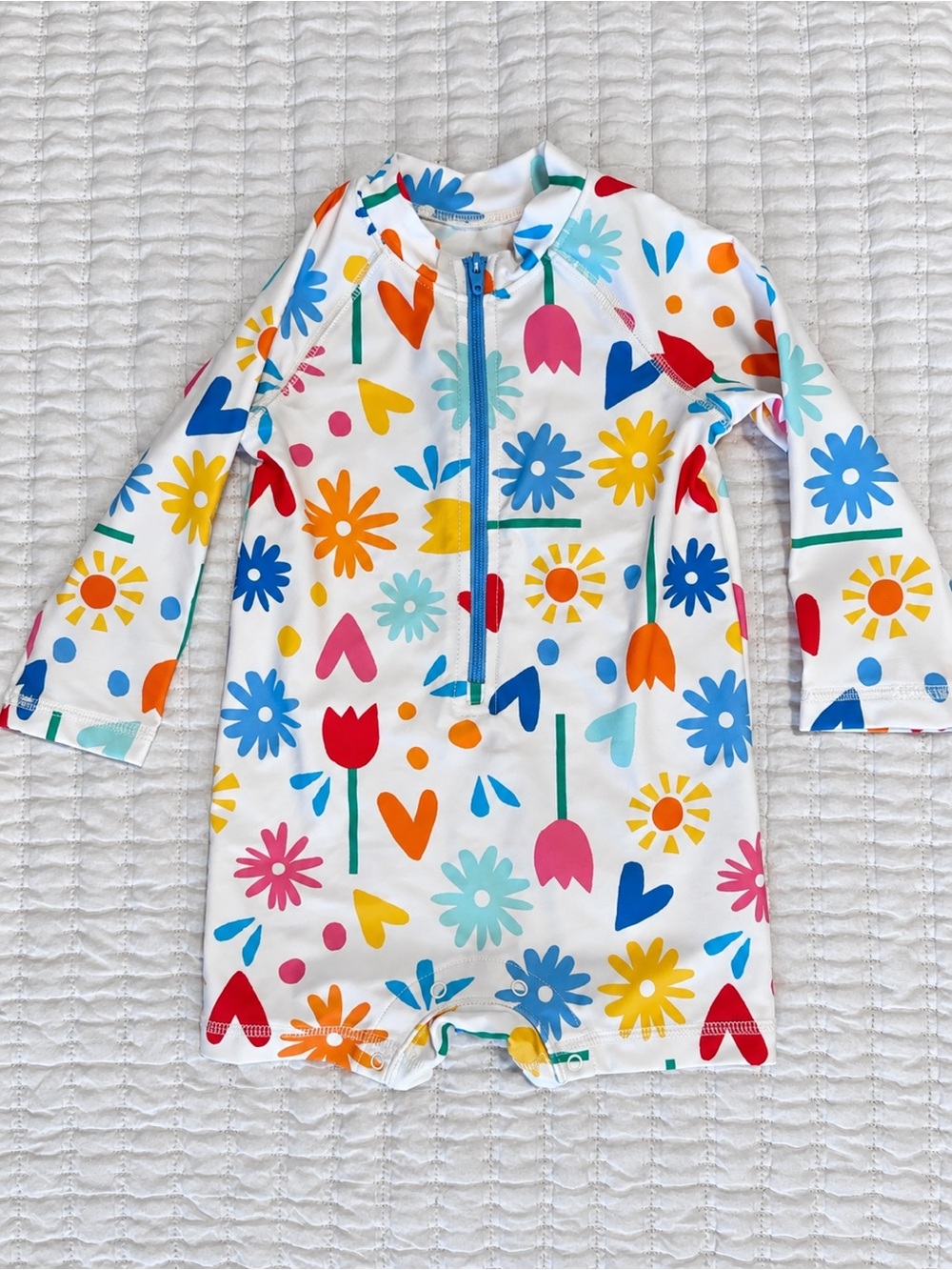 Primary Baby One Piece Rash Guard 6-12M Rainbow Block NWT UPF 50+
